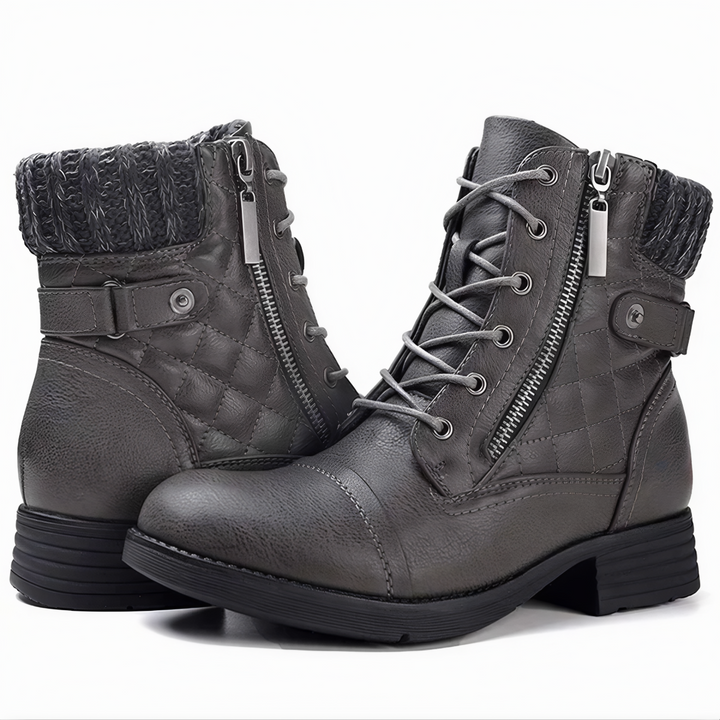 Avy - Warme Kunstleder Stiefel mit Schnalle und Reißverschluss