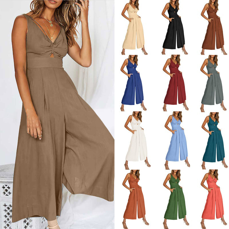 Sanne - Jumpsuit mit weitem Bein und V-Ausschnitt