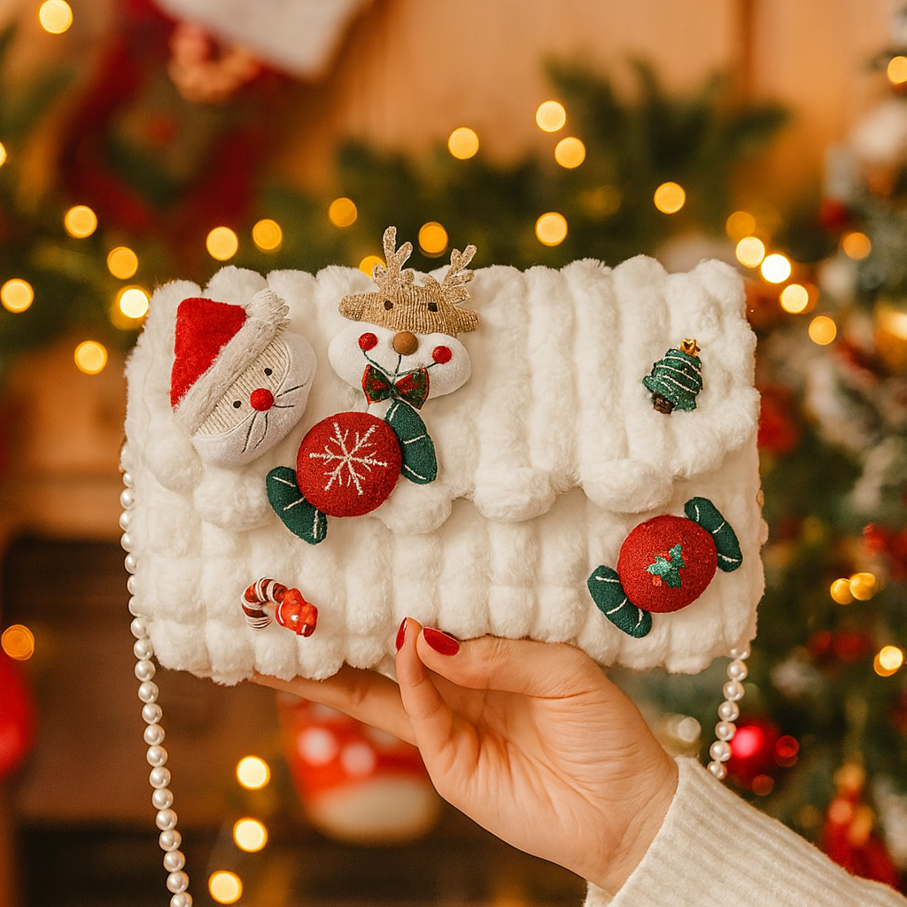 Glacienne | Weihnachts-Umhängetasche mit Pelzbesatz