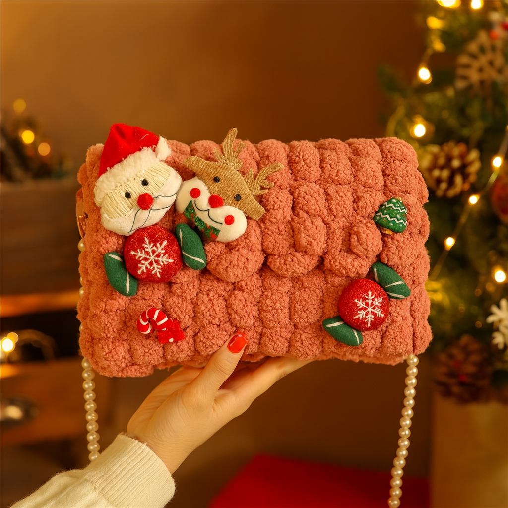 Glacienne | Weihnachts-Umhängetasche mit Pelzbesatz