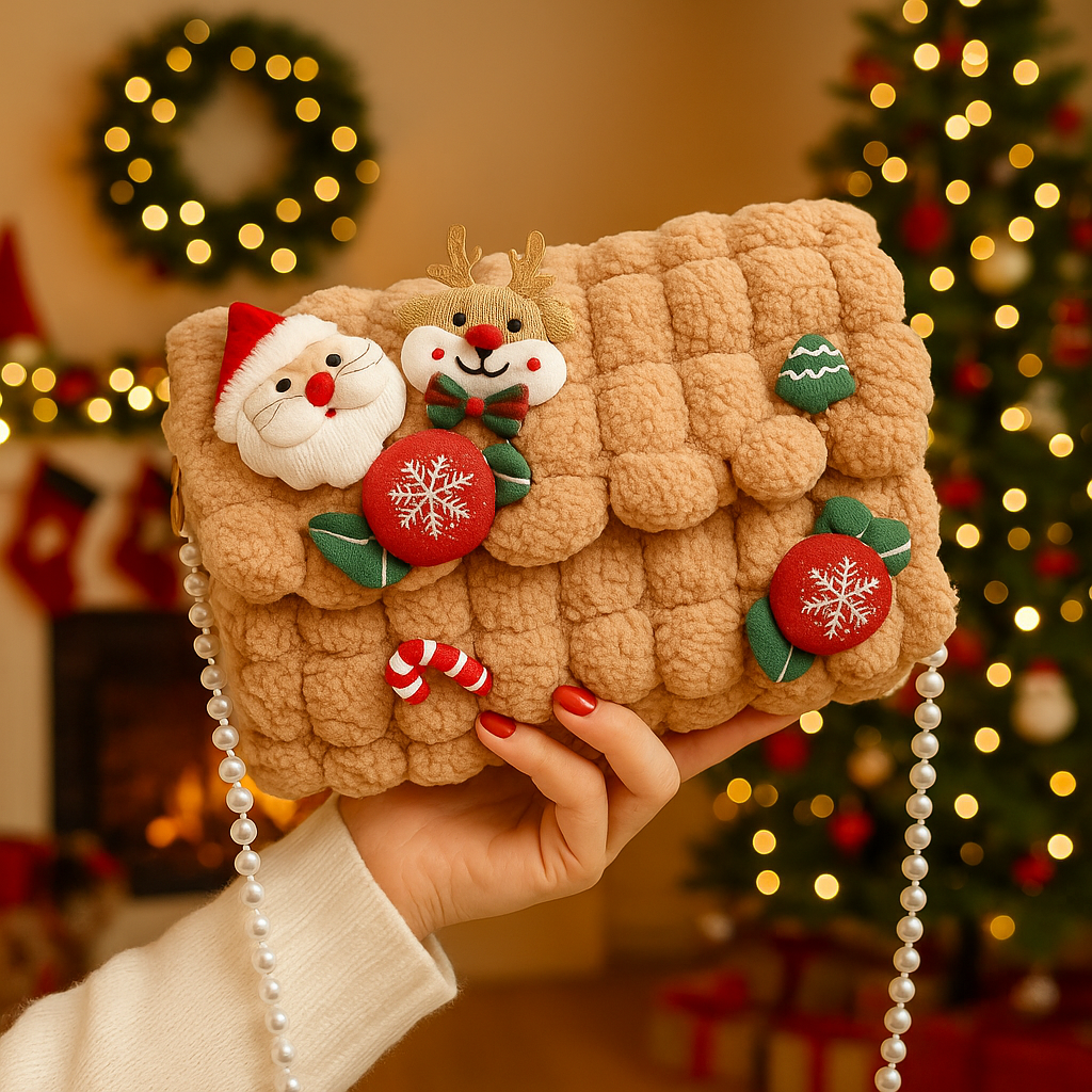 Glacienne | Weihnachts-Umhängetasche mit Pelzbesatz