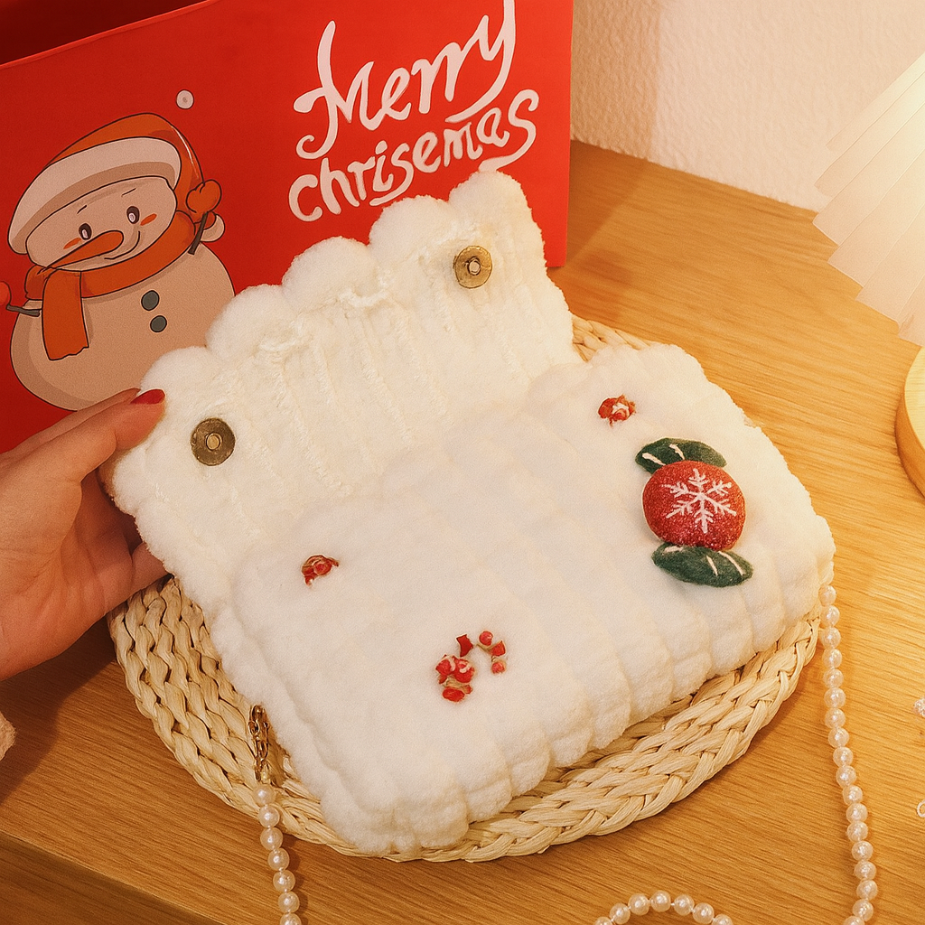 Glacienne | Weihnachts-Umhängetasche mit Pelzbesatz