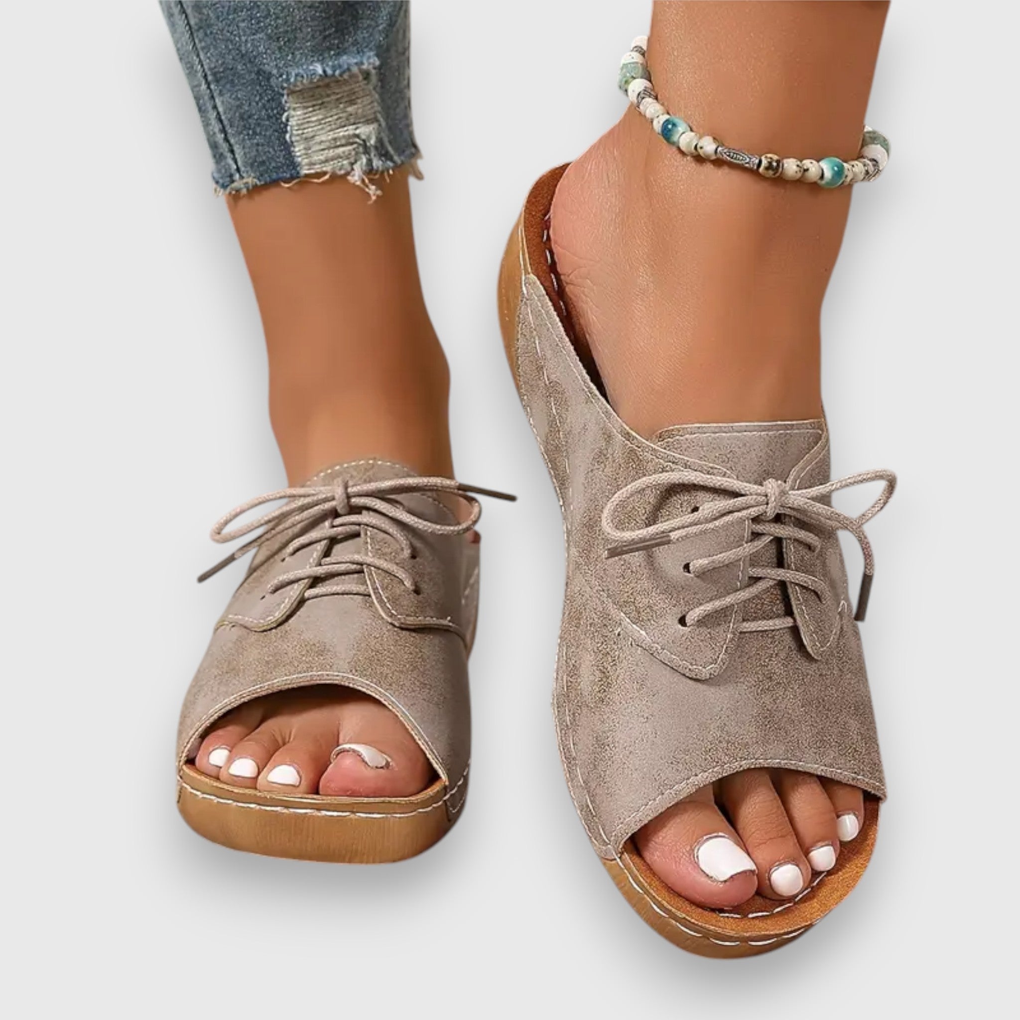 Marina - Chikke Peep-Toe Schnürsandalen