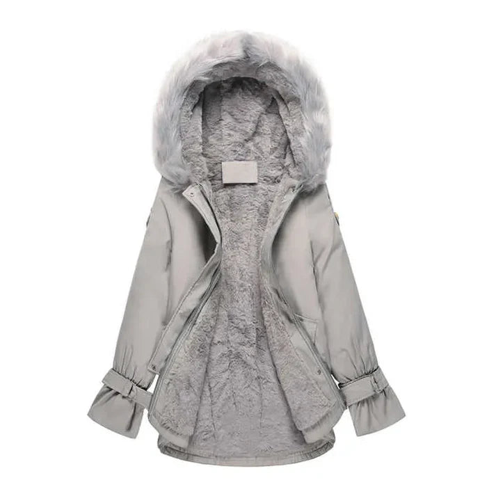 Sheena Langarm-Faux-Fur-Wintermantel mit Kapuze