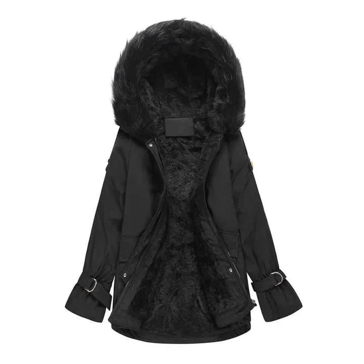 Sheena Langarm-Faux-Fur-Wintermantel mit Kapuze