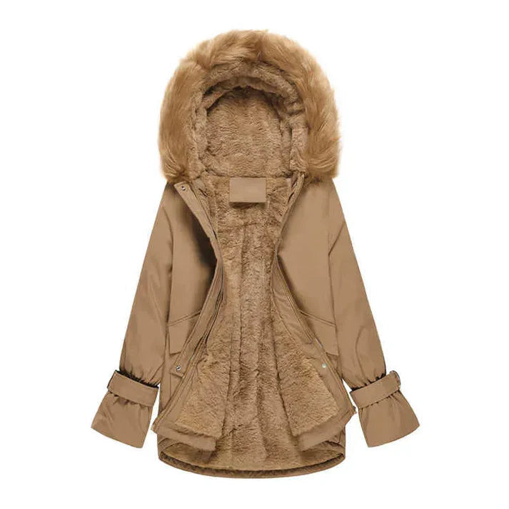 Sheena Langarm-Faux-Fur-Wintermantel mit Kapuze