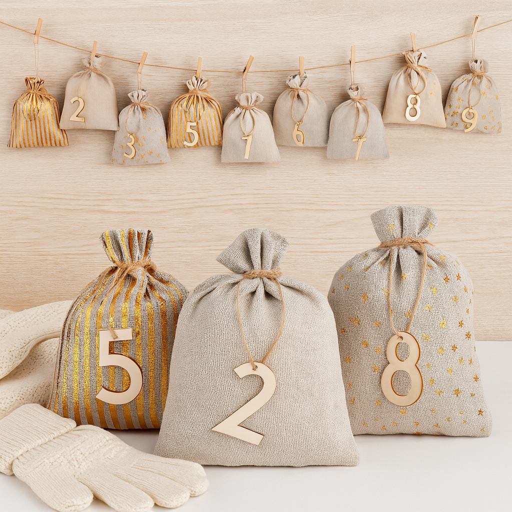 HollyHaven | Weihnachts-Adventskalender-Set aus Jutebeuteln