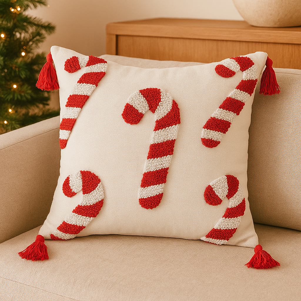 Jollora | Weihnachts-Kissenbezug mit Zuckerstangenmotiv