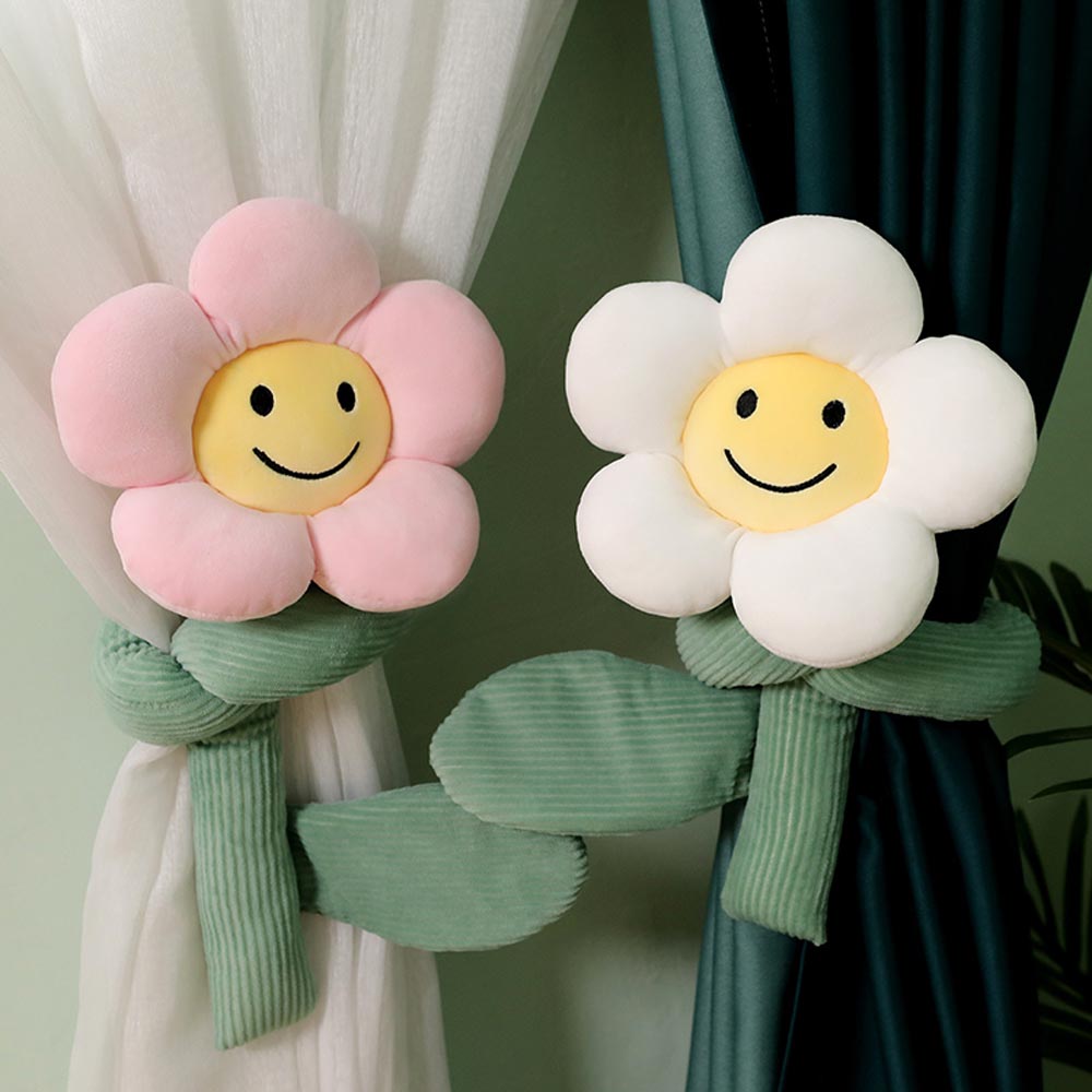 BlossomSmiles - Plüsch-blütenförmiger Smiley-Vorhangbinder