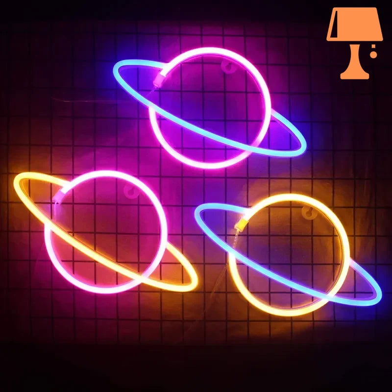CosmoGlow – Planet-inspirierte wandmontierte Neonröhrenlichter