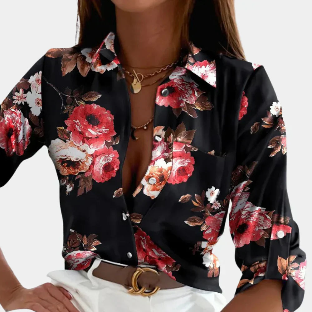 Sigrid Blomsterprint Hemdbluse – Elegante Bluse mit Entspanntem Schnitt