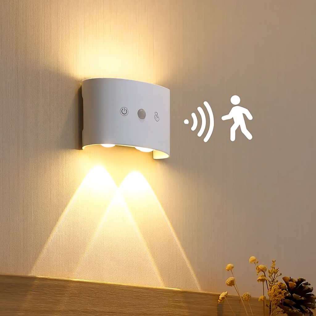 LumiNova | Cat-Eye LED-Wandleuchte mit Bewegungssensor – 3-farbig einstellbar, USB-aufladbar