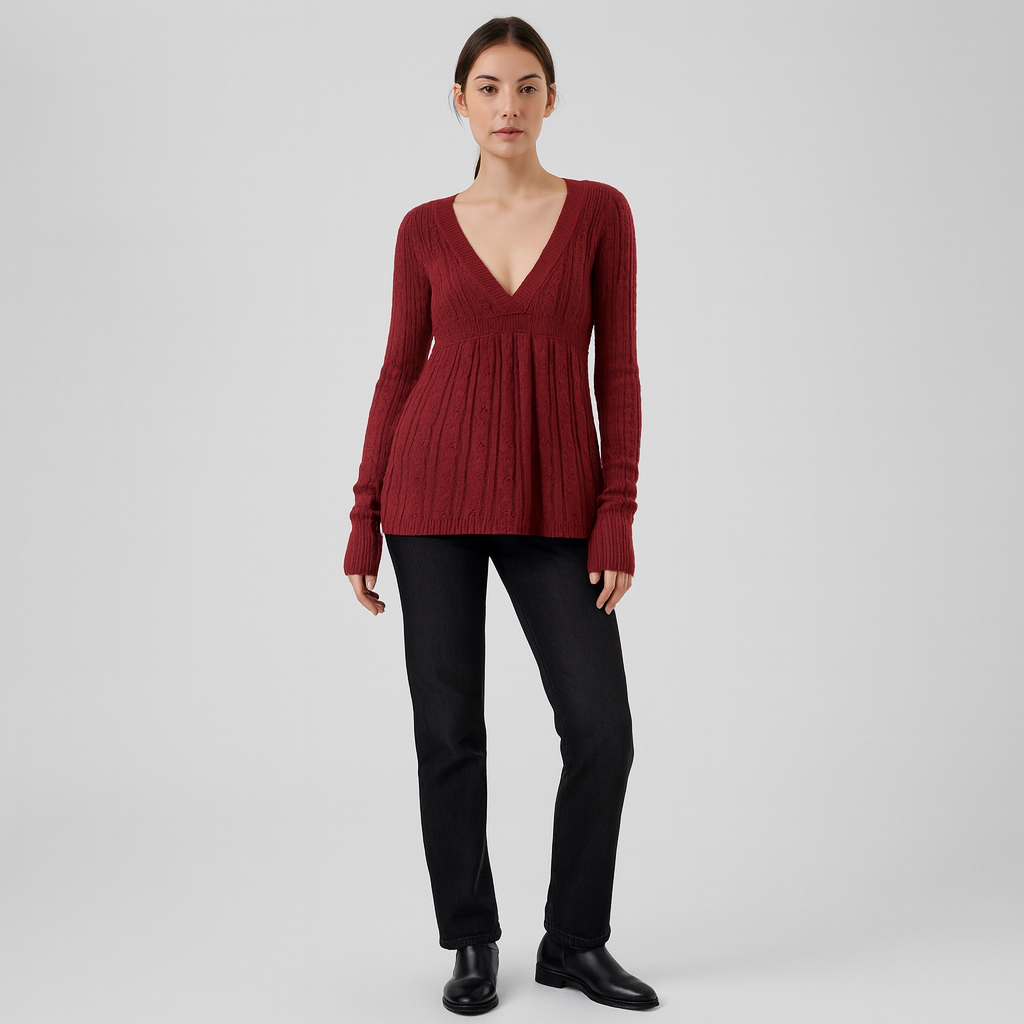 Maeva | Weicher Zopfmuster-Pullover mit V-Ausschnitt