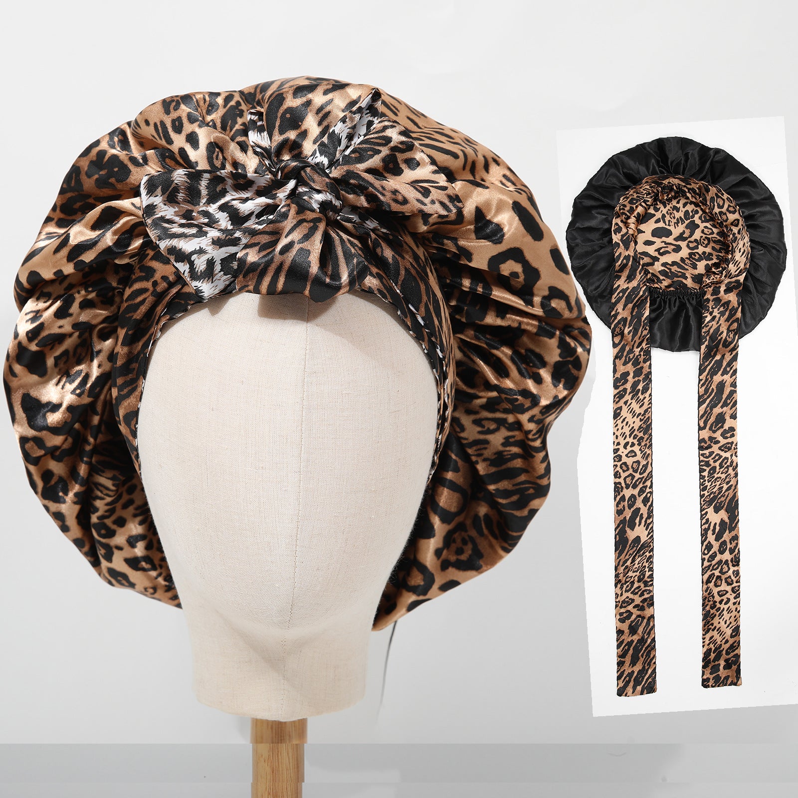 Leopardmusterte Seiden-Schlafmütze für Damen – Weich & Schützend Haube | 1+1 Gratis