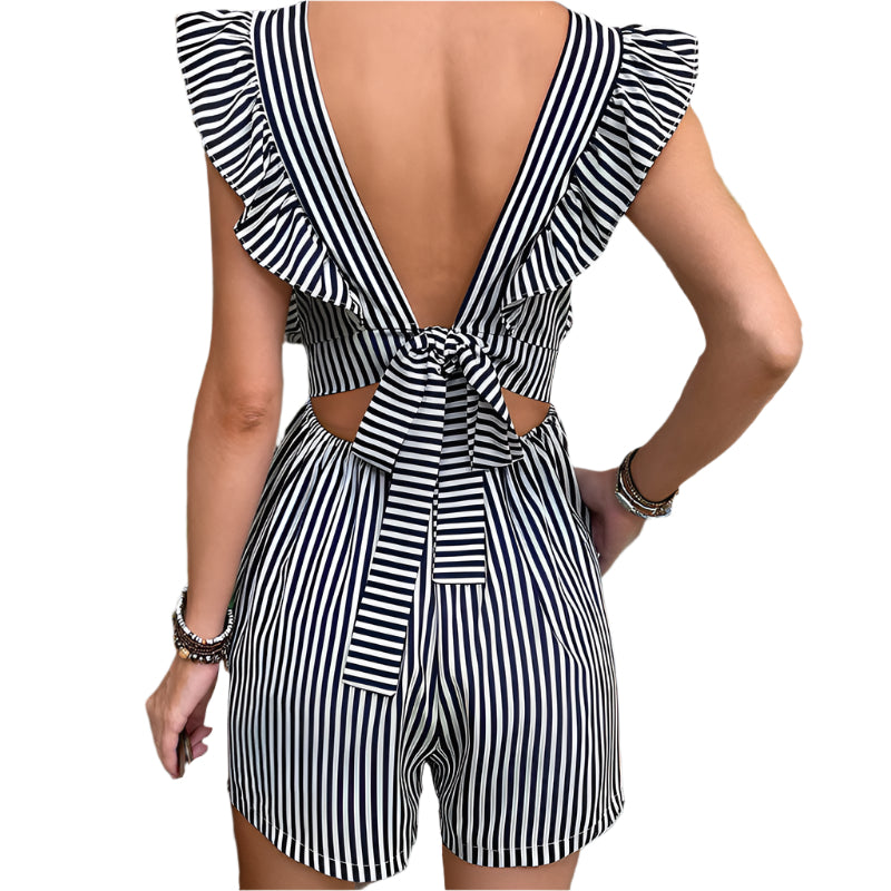 Kortney - Voluminöse Cap-Ärmel und eleganter V-Ausschnitt Jumpsuit