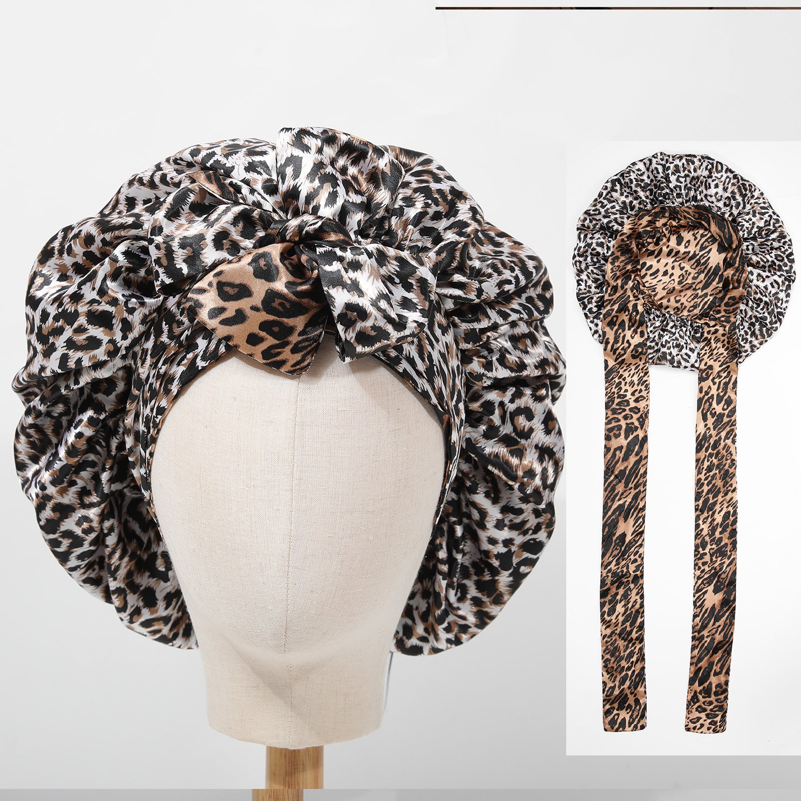 Leopardmusterte Seiden-Schlafmütze für Damen – Weich & Schützend Haube | 1+1 Gratis