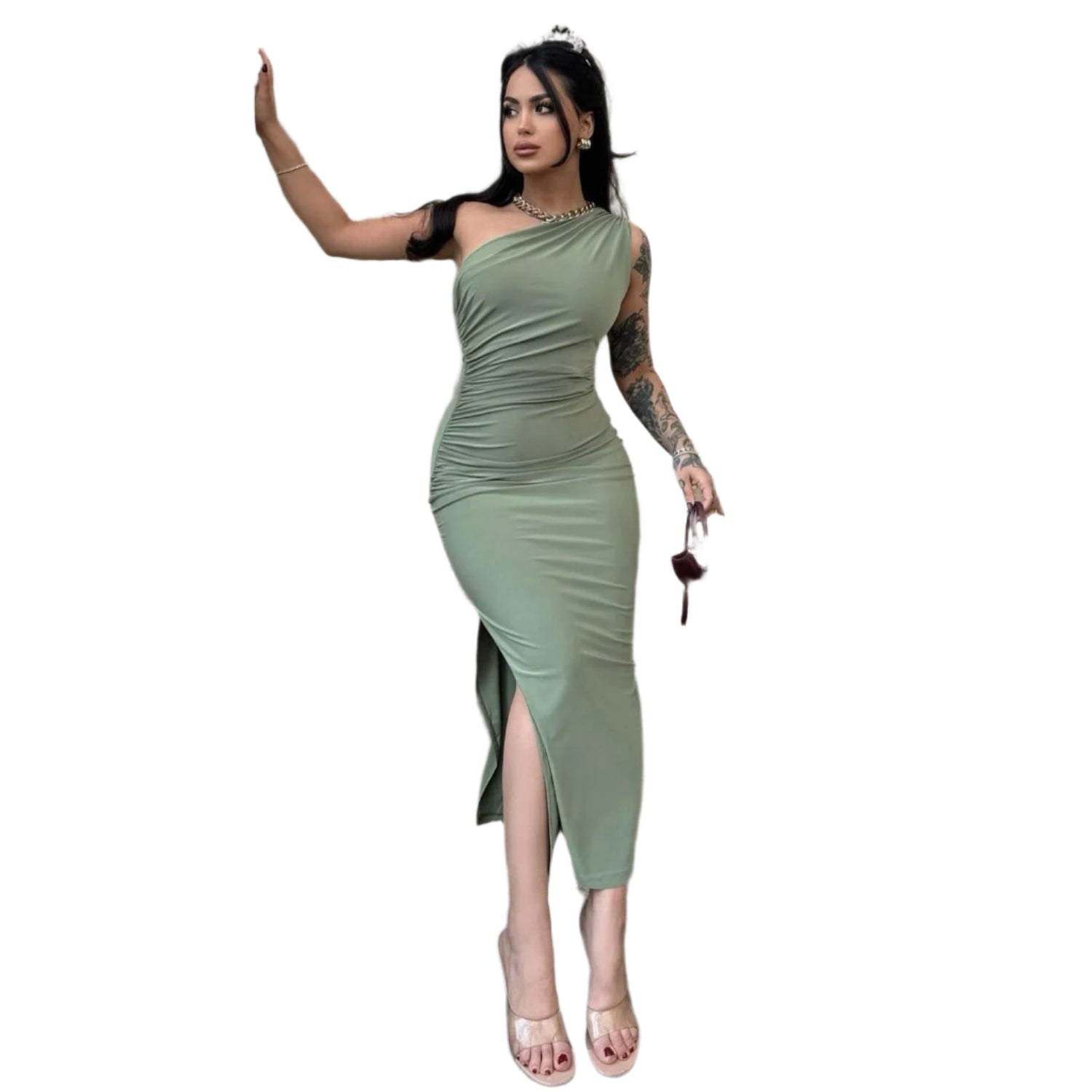 Rania - Elegantes Drapieren und asymmetrischer Schnitt Maxikleid