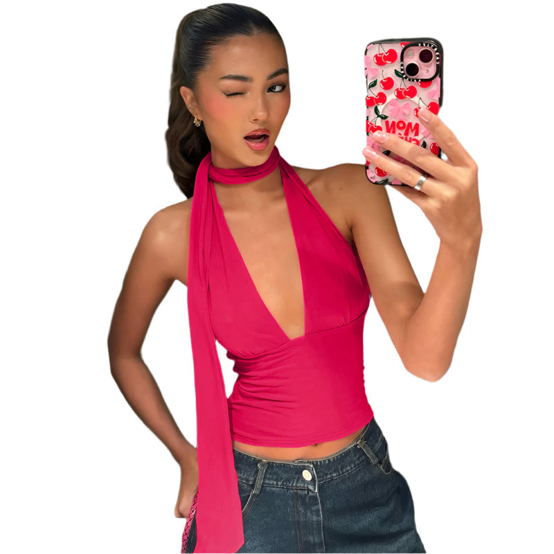 Cecily - Dyb V-Ausschnitt Halter-Wickeloberteil