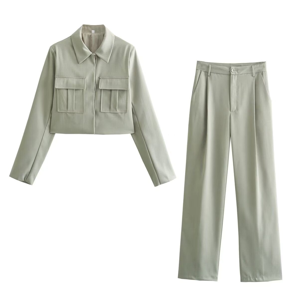Georgia - Blazer mit langen Ärmeln und Taschen mit weitem Beinform-Hosen-Zwei-Teile-Set