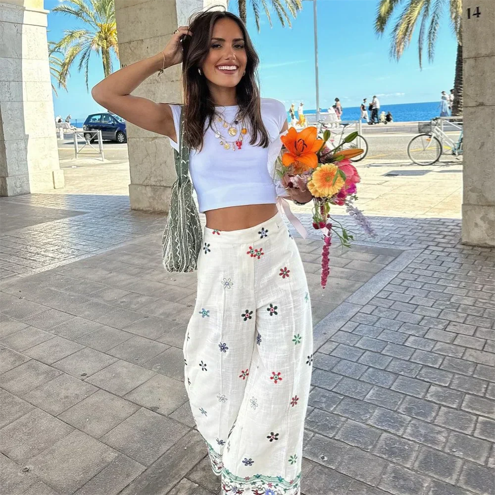 Ruby - Lockere fit Blumenstickerei Gerade Bein Hosen