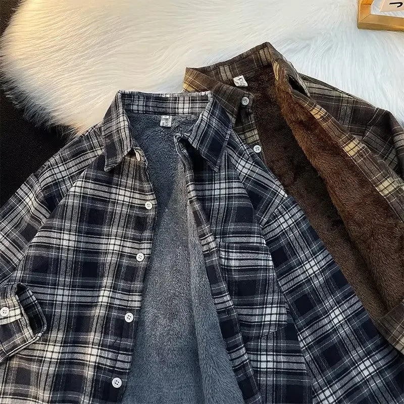 Luke Fleece-futter karierter trendiger Langarmshirt