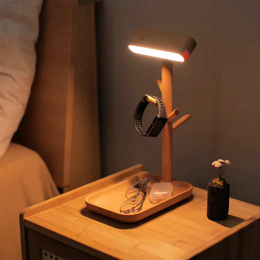 WoodGlow - Holzlampe mit Aufbewahrungs- und Ladestation