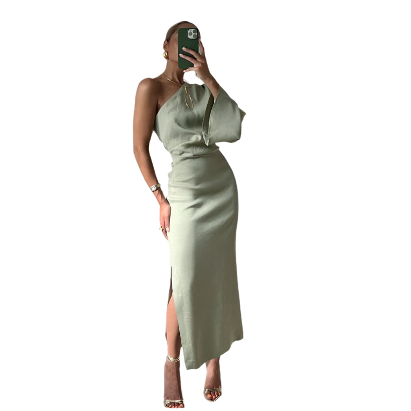 Camille Midi-Kleid mit einem Ärmel – Schickes asymmetrisches Kleid