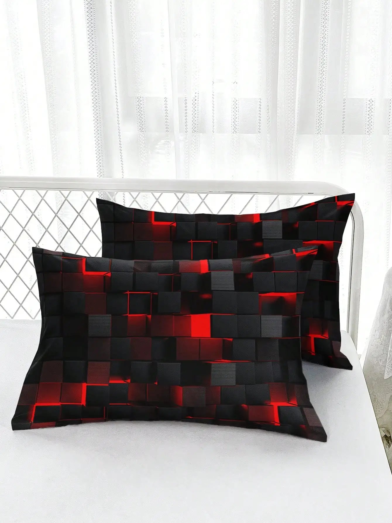 GridLuxe - modernes Bettwäsche-Set mit dynamischem rotem Gitter