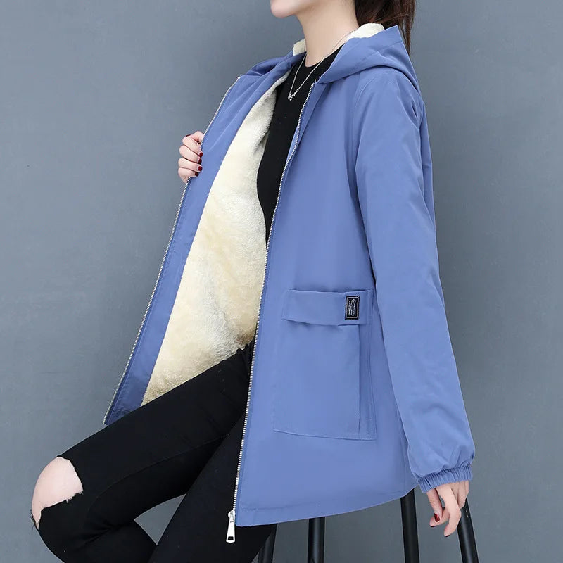 Vera Cozy Woll gepolsterte Jacke mit Kapuze