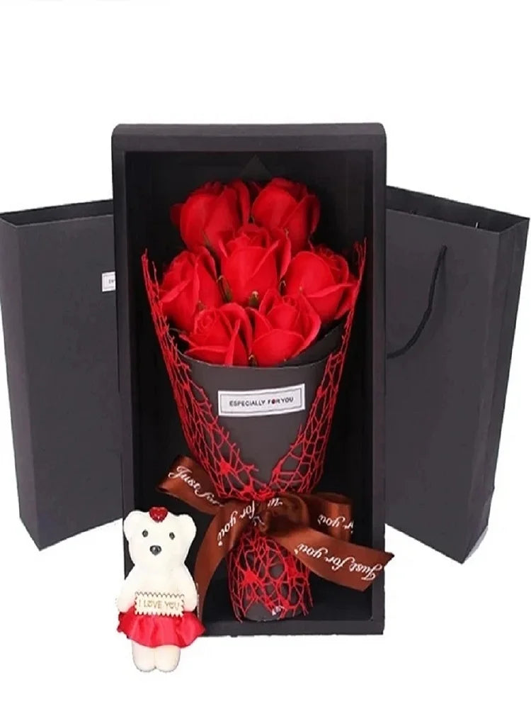 7 Rosen Seifenstrauß Geschenkbox