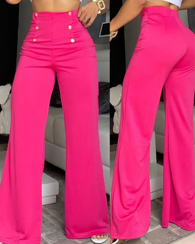 Emilia – Hochtaillierte Hose mit weitem Bein und Knöpfen