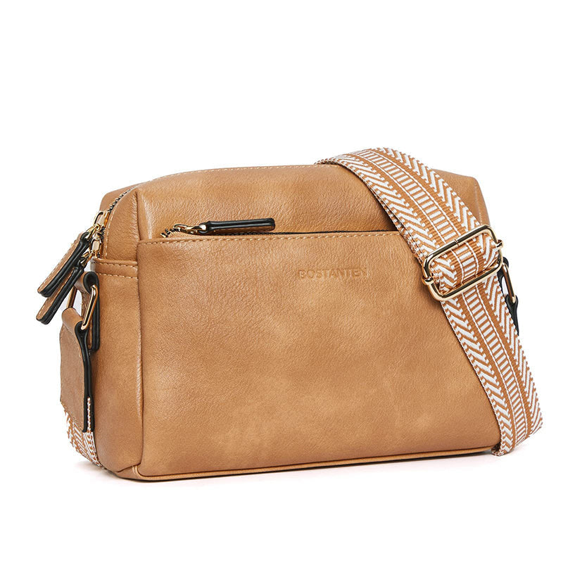 Luisa - Schultertasche mit dreifachem Reißverschluss und gestreiftem Riemen