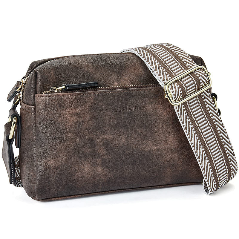 Luisa - Schultertasche mit dreifachem Reißverschluss und gestreiftem Riemen