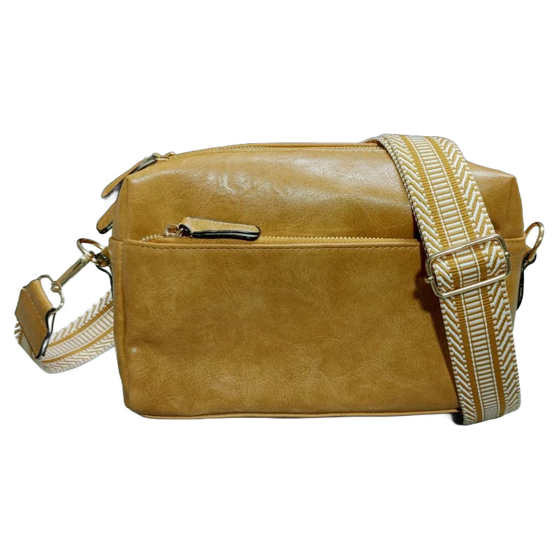 Luisa - Schultertasche mit dreifachem Reißverschluss und gestreiftem Riemen