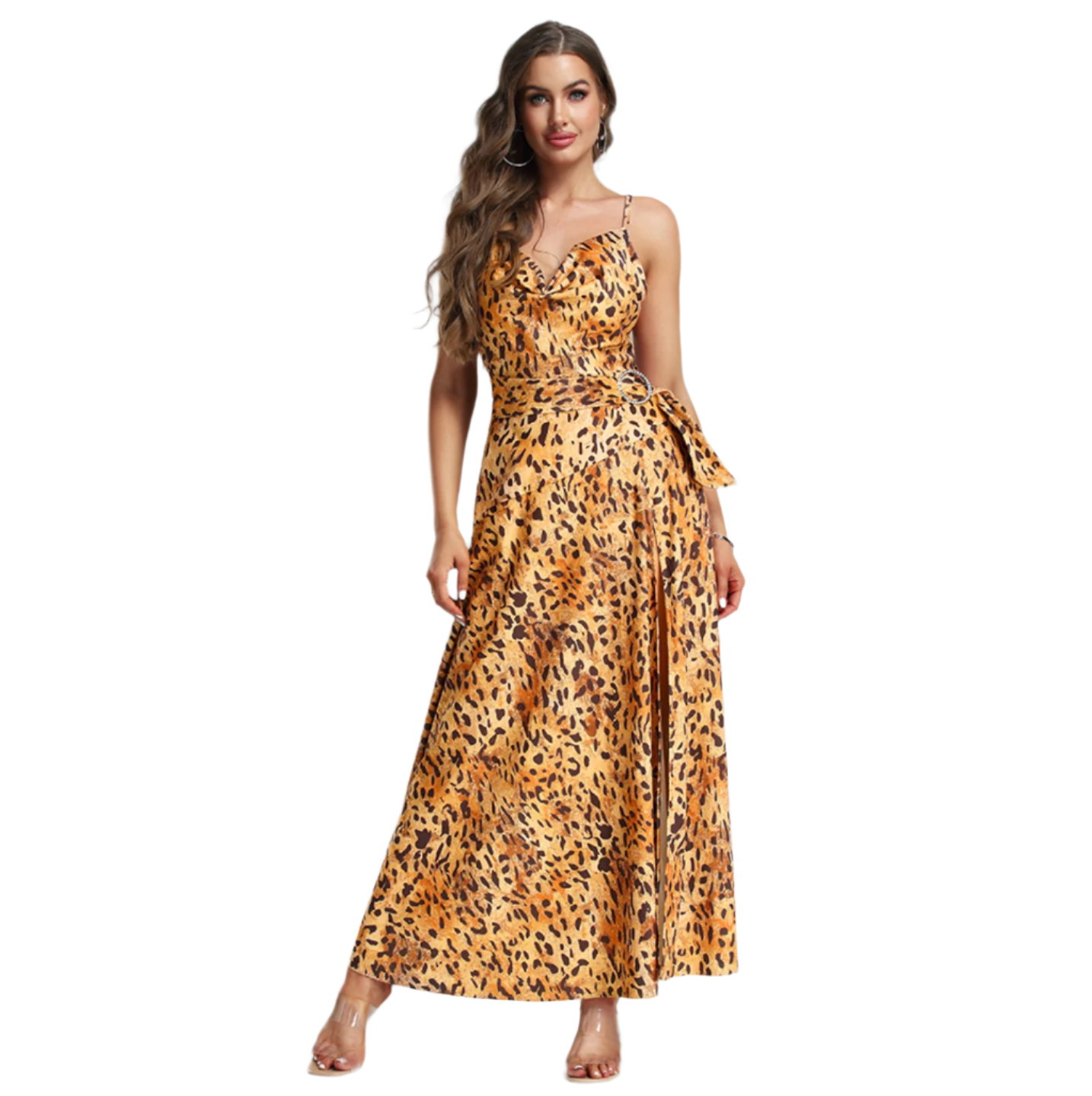 Emma - Geparddruck Sommerkleid mit hohem Schlitz