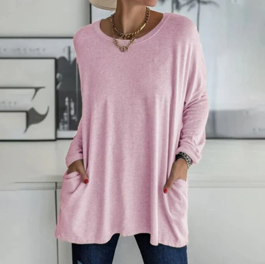 Oversize-Unifarbenes Langarm-T-Shirt Shai