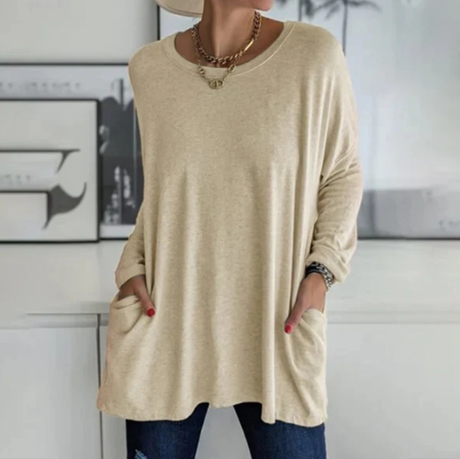 Oversize-Unifarbenes Langarm-T-Shirt Shai