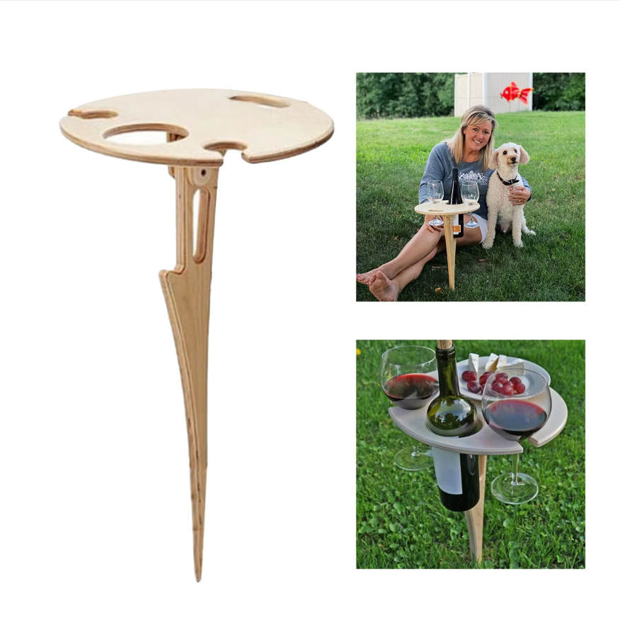 Terraliv Outdoor Getränkehalter – Tragbarer Picknicktisch für Flaschen und Gläser