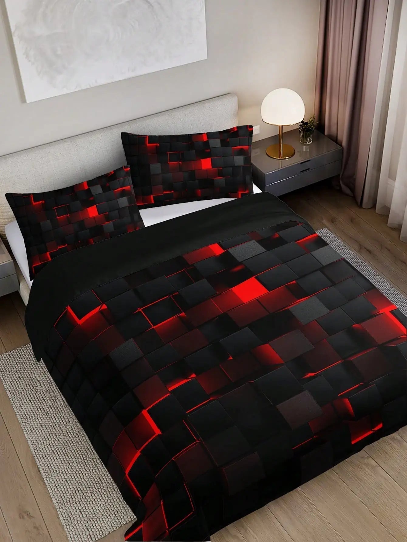 GridLuxe - modernes Bettwäsche-Set mit dynamischem rotem Gitter