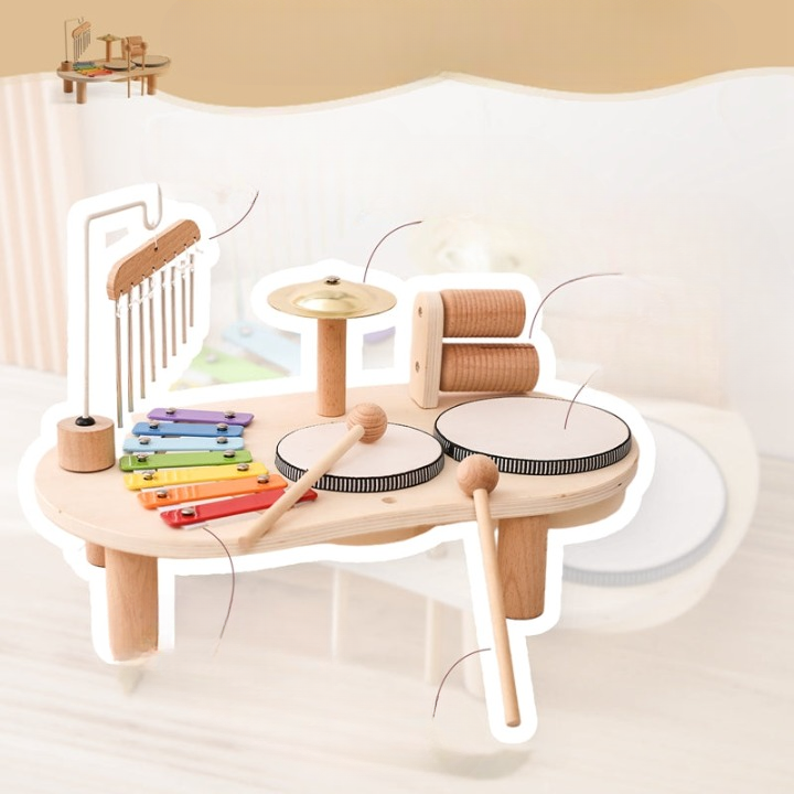MelodyPlay Holzmusikspielzeug – All-in-One Pädagogisches Instrument für Kleinkinder mit Trommeln, Xylophon & Glocken