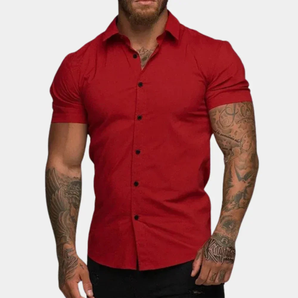 Nohr – Slim Fit Kurzarm-Shirt mit Knopfverschluss und strukturiertem Kragen