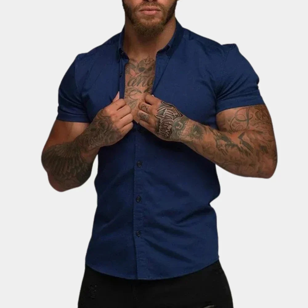 Nohr – Slim Fit Kurzarm-Shirt mit Knopfverschluss und strukturiertem Kragen