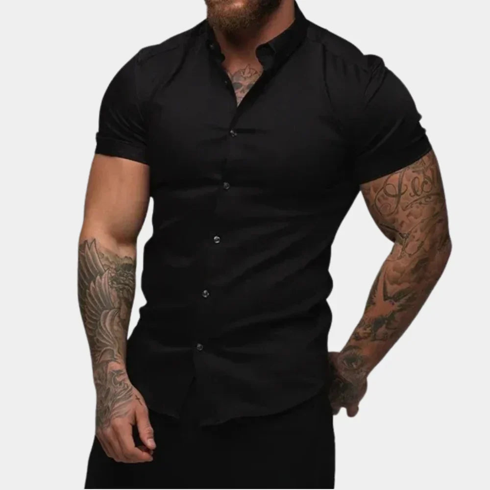 Nohr – Slim Fit Kurzarm-Shirt mit Knopfverschluss und strukturiertem Kragen