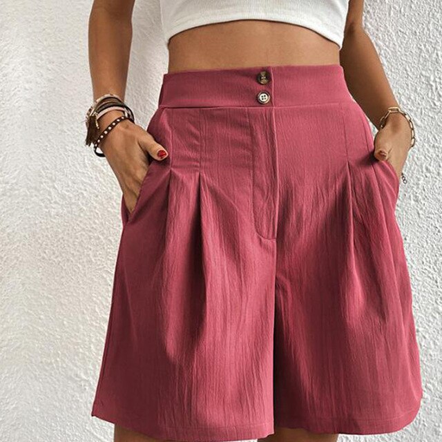Selma Bequeme Shorts mit Hoher Taille und Doppelt Knopfpanel