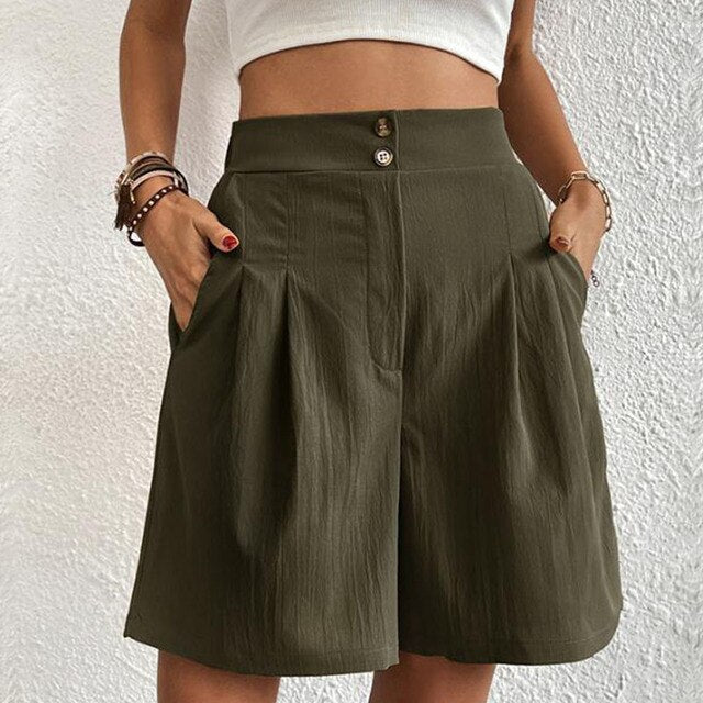 Selma Bequeme Shorts mit Hoher Taille und Doppelt Knopfpanel