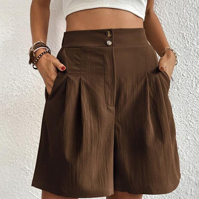 Selma Bequeme Shorts mit Hoher Taille und Doppelt Knopfpanel
