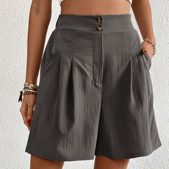 Selma Bequeme Shorts mit Hoher Taille und Doppelt Knopfpanel