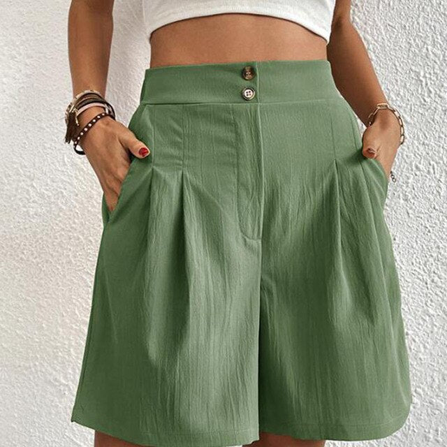 Selma Bequeme Shorts mit Hoher Taille und Doppelt Knopfpanel