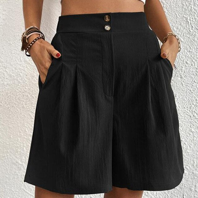 Selma Bequeme Shorts mit Hoher Taille und Doppelt Knopfpanel