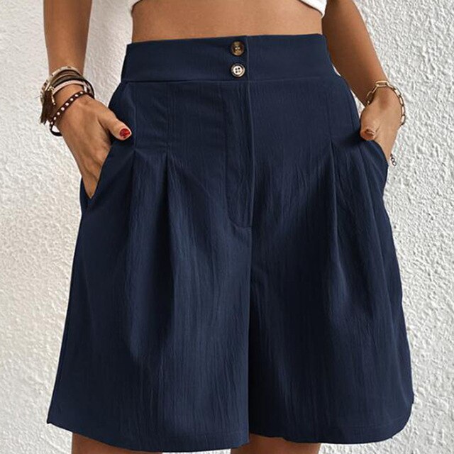 Selma Bequeme Shorts mit Hoher Taille und Doppelt Knopfpanel